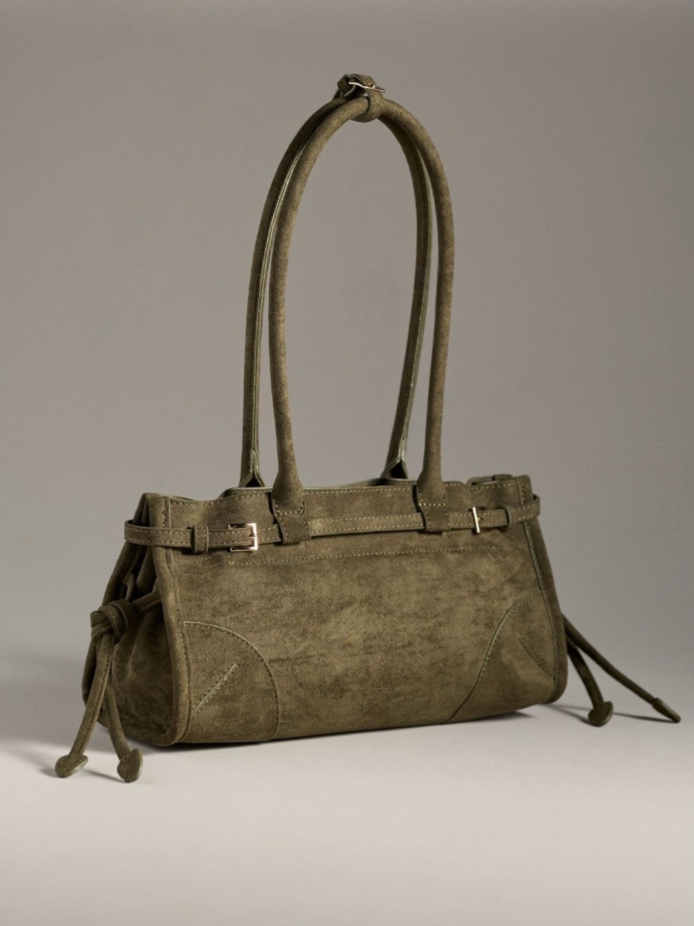 Anthropologie Greer Structured Faux Suede Shoulder Bag in Army Green NWT